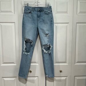 🤎 American Eagle Blue Distressed Denim Mom Jean - 4 / 27 Long